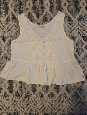Roxy Whitw Sleeveless Peplum Camisole with Lace Trim